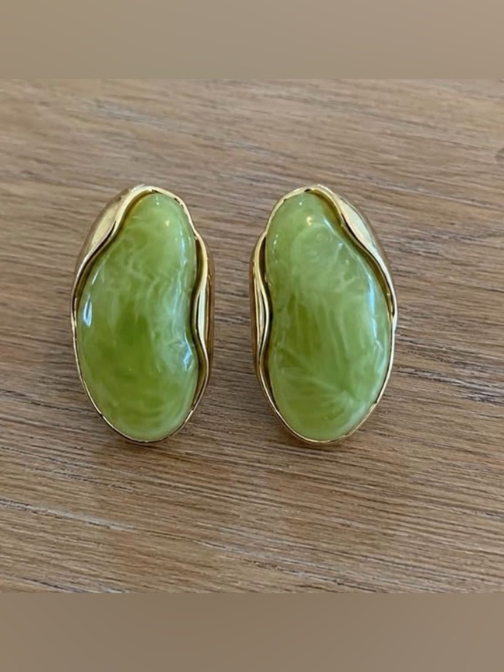 Gold-Plated Green Resin Statement Earrings